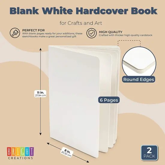 Blank Board Book for Kids, Hardcover (White, 8 x 11 In, 2 Pack) {2}