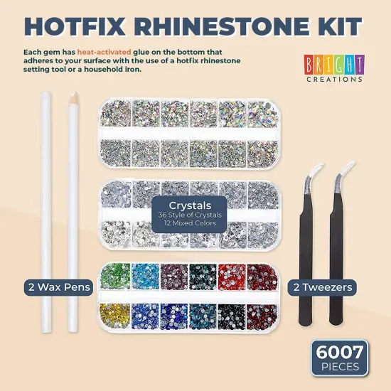 Hotfix Rhinestones Set with Dotting Pen and Tweezers for DIY Crafts (6007 Pieces) Multicolor {2}