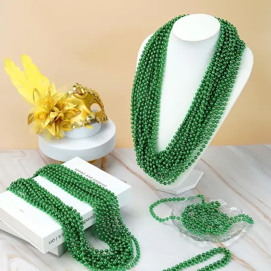 144 PCS St. Patricks Day Necklaces, Green Mardi Gras Christmas Bead Necklaces, 33" St. Patrick's Day Green Beads St. Patricks Day Accessories for Mardi Gras, St. Patricks Day Party Favors {4}