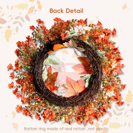 22 Inch Autumn Fall Wreath with Pumpkins {3}