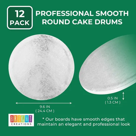 Professional Smooth Round Cake Drums, Silver Foil Wrapping (9.6 in, 12 Pack) {4}