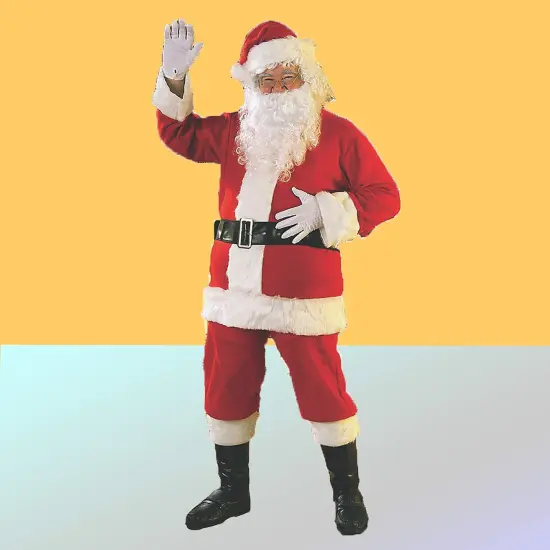 Mens Flannel Santa Claus Costume Jacket, Pants, Hat, Belt and Beard Set {3}