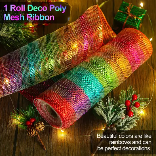Christmas Deco Mesh Wreath Supplies Deco Mesh 10 Inch Ribbon Poly Mesh Ribbon Colorful Metallic Mesh Ribbon for Christmas Tree Party Wedding Garland,10 Inch x 30 Feet (2 Rolls) {1}