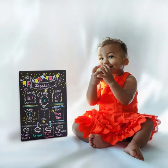 Monthly Baby Milestone Chalkboard, First Year Boy and Girl Age Tracking Growth Sign (11.6 x 15.6 In) Multicolor {3}