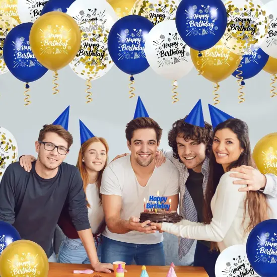 Blue Gold Confetti Birthday Balloons 24Pcs Navy Blue White Gold Happy Birthday Latex Balloons Blue Gold Birthday Party Decorations {3}