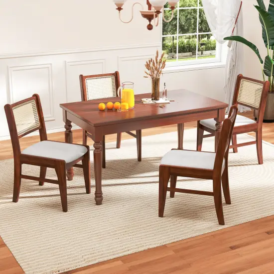 Set of 2 Rattan Back Dining Chairs with Padded Seats and Wooden Frame for Kitchen or Dining Room {2}