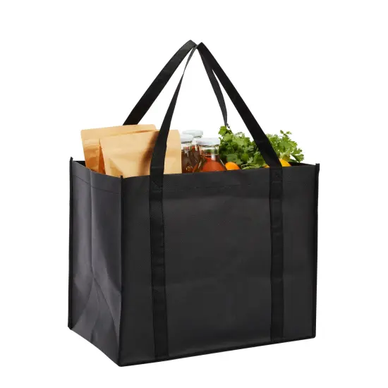 10 Pack Black Extra Large Reusable Grocery Bags with Handles for Shopping, Small Business, Retail (15.75 x 10 x 13 In) {3}