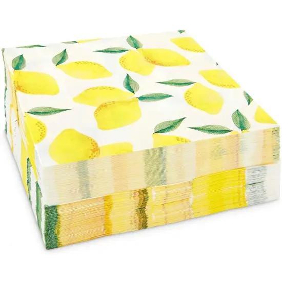 100-Pack Fruit Cocktail Napkins, Summer Party Decorations (Lemon Design, 5x5 in) {5}