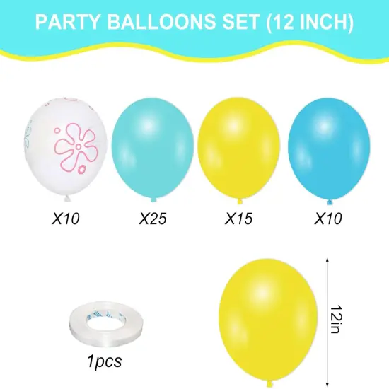 60Pcs Cartoon Sponge Party Balloon Bikini Flower Bubble Printed Latex Balloon Teal Blue Yellow Clear Balloon for Birthday Baby Shower Party Decor, 12 in {2}