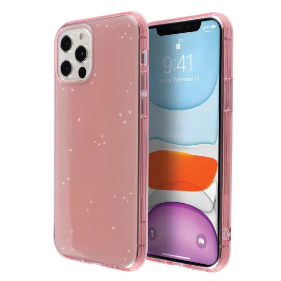 Insten Glitter Case for iPhone 12 Pro Max Case 6.7 Inch, Soft TPU Sparkle Protective Cases, Shock Absorption, Crystal Clear Pink Bling Shinny Slim Cover for Women Girls {1}