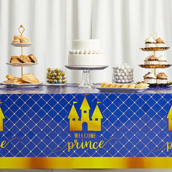 3 Pack Blue Plastic Table Covers, Royal Prince Baby Shower Decorations for Boys, 54" x 108" Tablecloths {2}