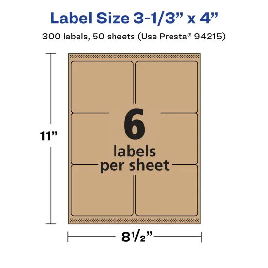 Avery Kraft Brown Rectangle Labels with Sure Feed, 3-1/3" x 4" {5}