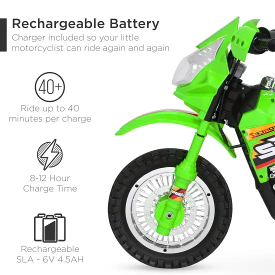 Best Choice Products 6V Kids Electric Battery Powered Ride On Motorcycle w/ Training Wheels, Lights, Music Green {5}