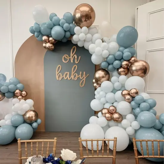 Dusty Blue and Gold Balloons, 12 Inch Blue Gold Balloons, Retro Fog Blue Metallic Golden White Confetti Balloons Latex Balloon for Wedding Baby Shower Gender Reveal Birthday Party Decoration {5}