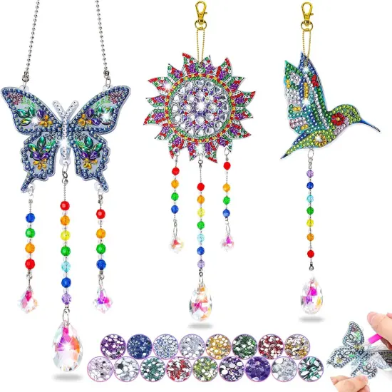 Crafts for Kids Ages 8-12, Birthday Gifts Presents for 6 7 8 9 10 11 Year Old Girls Diamond Painting Kits for Girl Toys Age 5-11 Teen Adults Wind Chimes Crystal Window Suncatcher for Home Garden Decor {1}