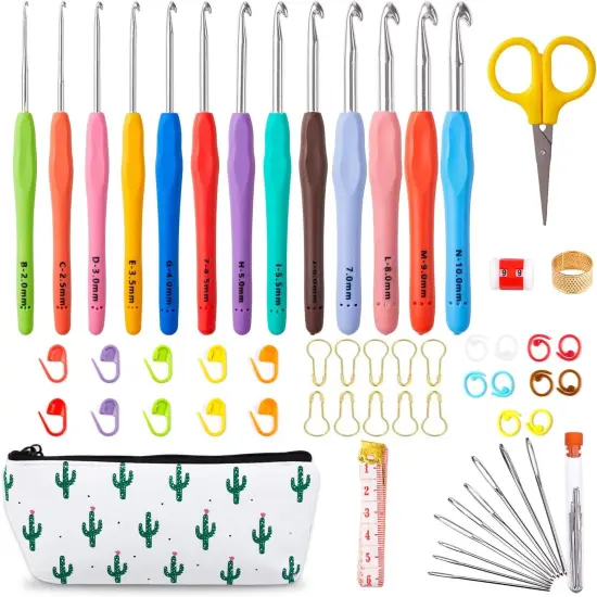 67 Pack Crochet Hooks Set, 13 PCS 2mm(B)-10mm(N) Ergonomic Soft Grip Crochet Handles Yarn Knitting Needles Kit {1}