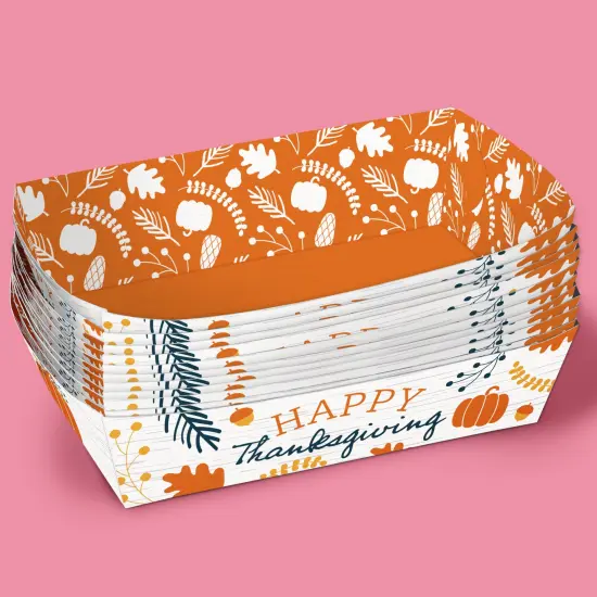 Big Dot of Happiness Happy Thanksgiving Paper Food Trays, Disposable Food Boats Double-Sided Meal Holders for Nachos, Hot Dogs, French Fries - 12 Ct {5}