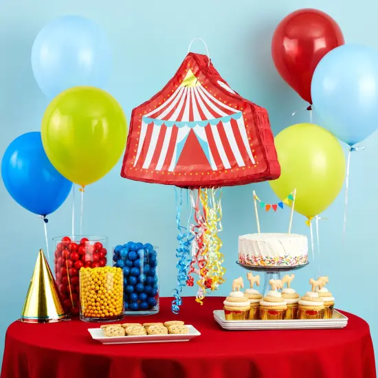 Pull String Circus Pinata - Carnival Theme Party Decorations for Birthday (Small, 16.5x3x13 In), For Ages 3+ Red {4}