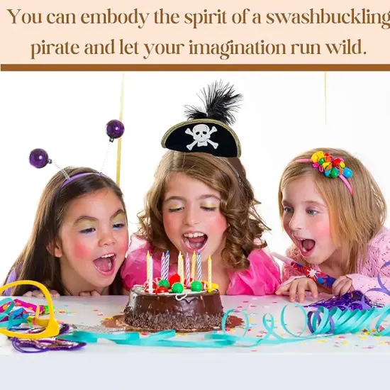 4E's Novelty Black Pirate Headband Hat for Women & Girls &ndash; Mini Pirate Hat with Skull & Feather &ndash; Halloween Pirate Costume Accessories for Adults & Kids, Caribbean Cosplay, Dress Up Party Headwear {6}