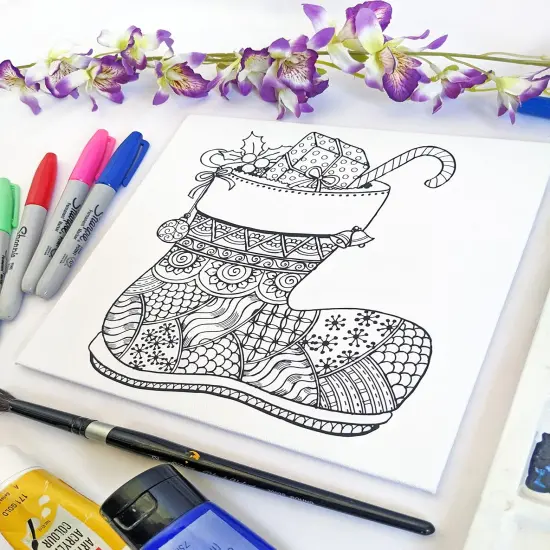 Christmas Stocking Pre Drawn Canvas - 8 x 8 Inches {4}