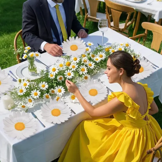 100 Pack Daisy Floral Paper Plates Flower Disposable Dinner Plates 9.5 Inch Summer Tableware {5}