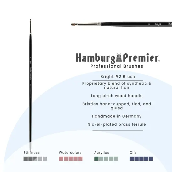 Creative Mark Hamburg Premiere Professional Oil Painting Brushes - Bright #2 Oil Paint Brush - Handmade in Germany, Natural & Synthetic Hair Blend, Long Triple-Lacquered Birch Handle {3}