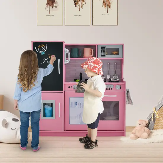 Wooden Pretend Play Kitchen Set for Toddlers, Boys & Girls Ages 3-6 with Cooking Accessories Pink {3}