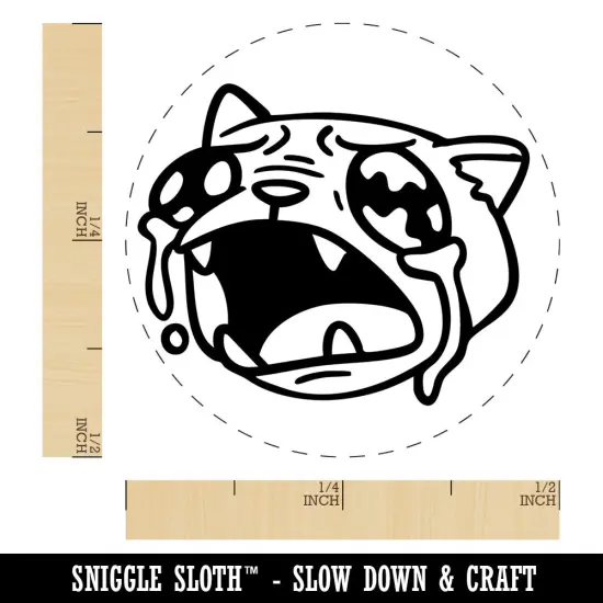 Ugly Crying Cat Watery Eyes Tears Self-Inking Rubber Stamp Crafting Planners Fuchsia {1}