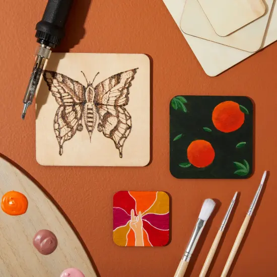 70 Pack Unfinished Wood Squares for Crafts, Wood Burning, Engraving (3 Sizes, 2", 3", 4") Brown {2}