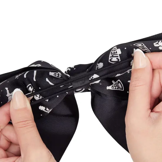 20 Pack 8 Inch Cheer Bows for Cheerleaders, Elastic Ponytail Holders for Women and Girls, Large Bulk Polyester Hair Ribbons for Softball, Volleyball, Gymnastics (2 Designs, Black) {5}