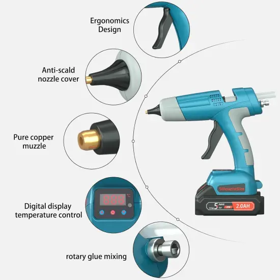 100W Cordless Hot Glue Gun with LED Digital Display and Adjustable Temperature No-Drip Precision Design Tool for DIY Crafts Home Repair Industrial Projects Rapid Heat-Up {3}