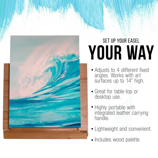 Solid Solana Adjustable Wood Art Easel: Portable Beechwood Tabletop Easel with Storage Drawer & Palette for Painting & Drawing, Artist Desktop {4}