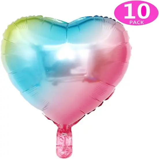 [10 Pack] Heart Shape Foil Balloons, 18" Mylar Balloons Colorful Rainbow Decorations for Birthday Party {5}