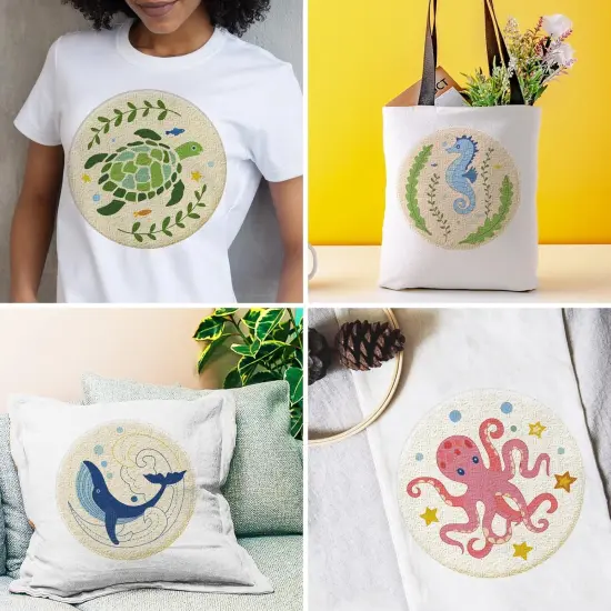 4 Sets Embroidery Kit for Beginners with Sea Animals Pattern DIY Embroidery Kit {5}