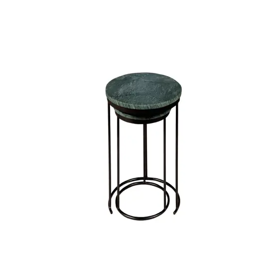 Green Marble Nesting Table Set Of 2 With Metalic Grey Metal Frame {3}