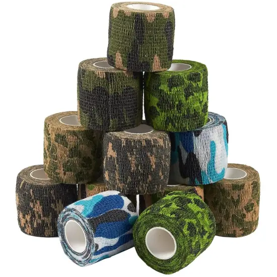 12-Rolls Self Adherent Bandage Wrap, Vet Tape - 2 In x 5 Yds Breathable, Elastic Cohesive Wrap Tape for Wrist, Swelling, Sports, Tattoo (Camo Designs) Multicolor {1}