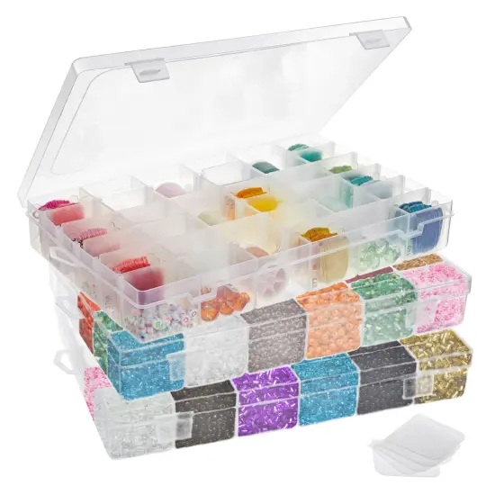 3 Pack Bead Storage Organizer Box with 36 Grids and Removable Dividers - Plastic Container Tray for Craft, Jewelry and Earrings {1}