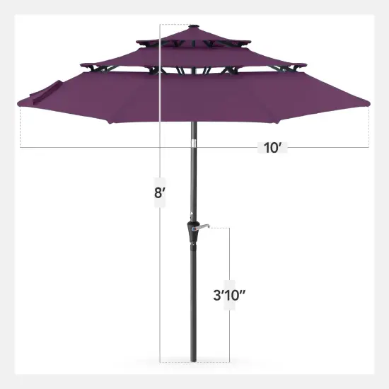 Best Choice Products 10ft 3-Tier Patio Umbrella, Market Sun Shade w/ Tilt Adjustment, Easy Crank Amethyst Purple {2}