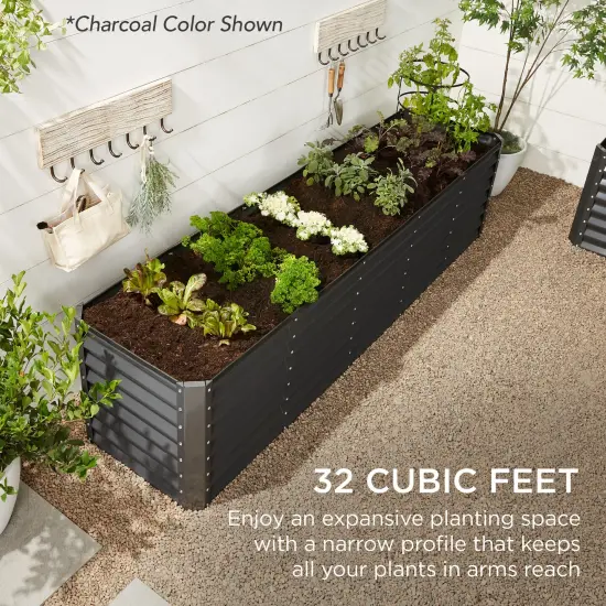Best Choice Products 8x2x2ft Outdoor Metal Raised Garden Bed, Planter Box for Vegetables, Flowers, Herbs Wood Grain {6}