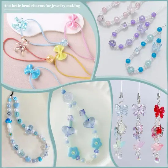 140-160 PCS Assorted Acrylic Beads For Bracelet Making, Flower Bow Butterfly Candy Star Heart GummyBear Kawaii Aesthetic Bracelet Charms,Cute Beads For Jewelry Making DIY Necklace Keychain Phone Charms {3}