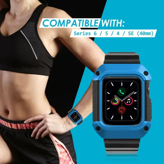 Insten Watch Band with Rugged Bumper Case For Apple Watch 40mm Series 6 SE 5 4, Replacement Strap, Black/Blue {5}