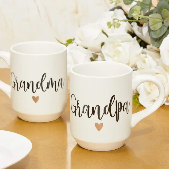 2 Piece Grandma and Grandpa Mugs Set for Coffee, Tea, Grandparent Announcement Gifts (15 oz) White {2}