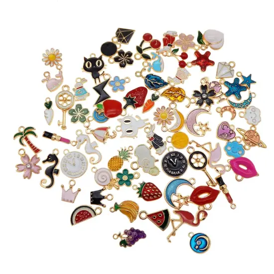 60pcs(30PAIRS) Assorted Gold Plated Enamel Moon Star Animals Dainty Dangle Fruit Flowers Pendants Charms for Earrings Jewelry Making Necklace Bracelet {6}