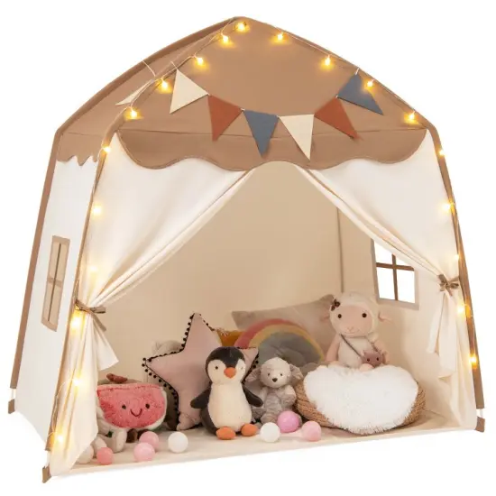 Blue Polyester Kids Play Tent Bed Tent with String Lights, Extra Large Playhouse Tent for Indoor & Outdoor Fun Coffee {8}