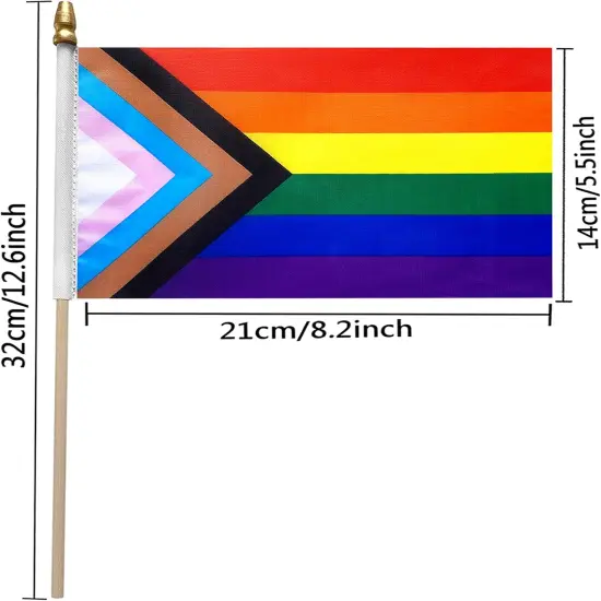 Progress Rainbow Gay Pride Flags Set on Wood Stick Small Mini Hand Held LGBTQ Inlcusive Flags,5x8 Inch,20 Pack {2}