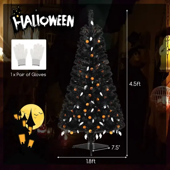4.5FT Pre-Lit Black Halloween Tree with Ghost & Pumpkin Lights Music and Sensor for Indoor Decor {5}
