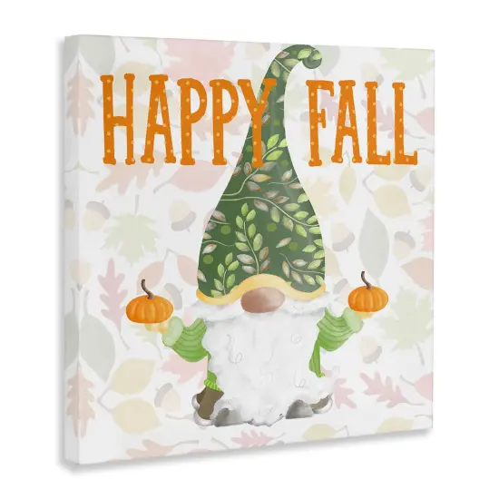 Happy Fall Patterned Gnome Holding Orange PumpkinsCanvas Art {3}
