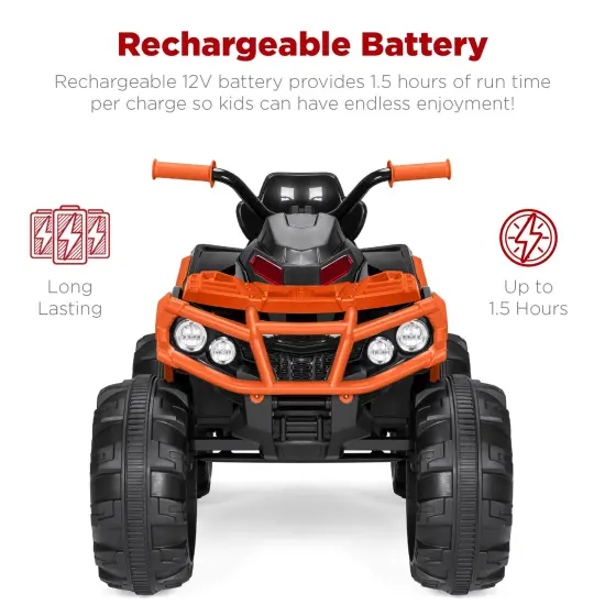 Best Choice Products 12V Kids Ride-On ATV Quad w/ Bluetooth, 3.7mph Max, Treaded Tires, LED Lights, Radio Black/Orange {6}