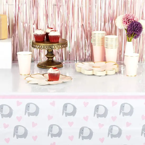 Elephant Tablecloths for Baby Shower Decor, Pink Hearts (54 x 108 in, 3 Pack) {3}