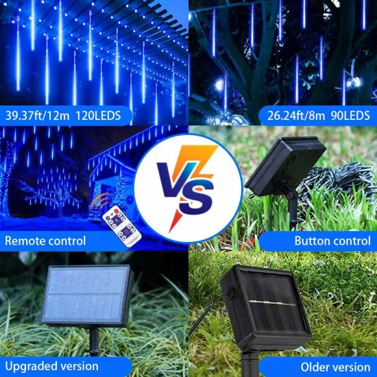 10Pcs Solar Meteor Shower Lights Outdoor - Waterproof LED String Lights with Remote, IP65 for Garden, Christmas, Wedding, Party Decor {5}